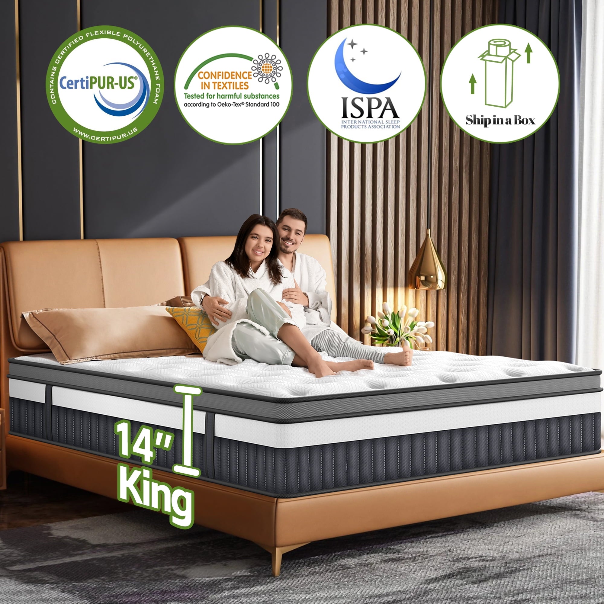 MAJUNES King Mattress Memory Foam, 14 in Mattress in a Box, Medium Firm Hybrid Innerspring Box Spring King Bed Mattress, Motion Isolation, Strong Support & Pressure Relief, CertiPUR-US
