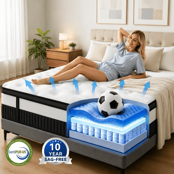 OXIBYPU King Size Mattress 14" Hybrid Mattress in a Box Gel Memory Foam and Pocket Springs with Motion Isolation, Medium Firm, Pressure Relief, CertiPUR-US®