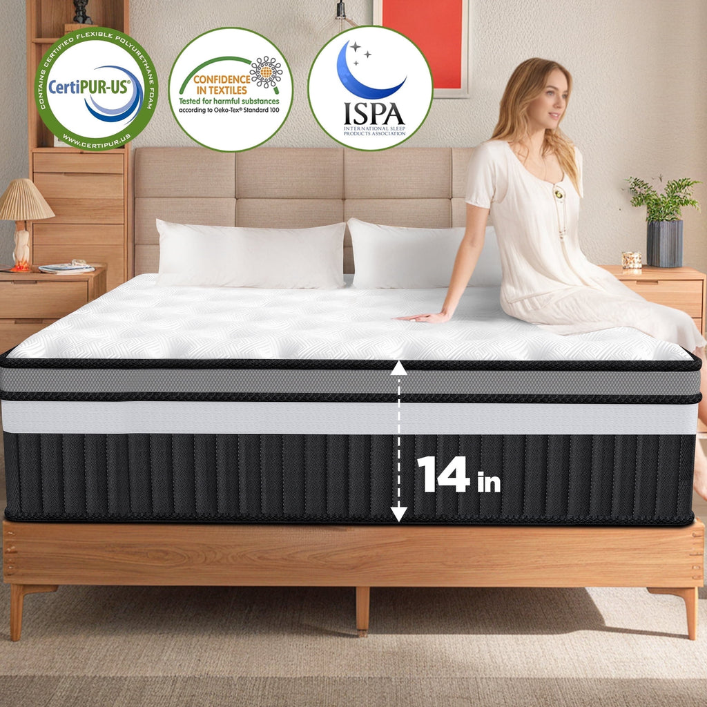 Campmoy King Size Mattress, 14 Inch Gel Memory Foam Hybrid Bed in a Box, Medium Firm, Motion Isolation, Edge Support, Breathable Design for Comfort Sleep, CertiPUR-US Certified
