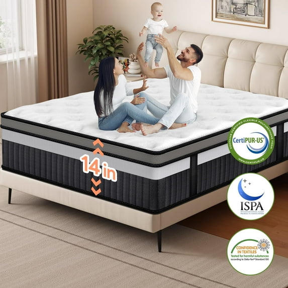 Qvamodo King Size Mattress,14 Inch King Mattress in a Box, Gel Memory Foam Mattresses for Cooling Night Sleep, Comfort Support and Pressure Relief, CertiPUR-US Certified