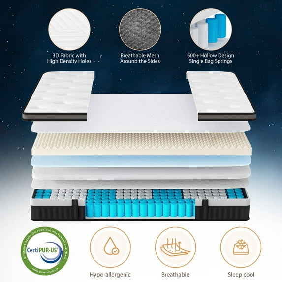 King Mattress, 14 Inch Mattress Memory Foam Mattress King Size, Fiberglass Free, Medium Firmness, Cooling Gel Foam, Certified Safe Foams & Fabric, Mattress in A Box
