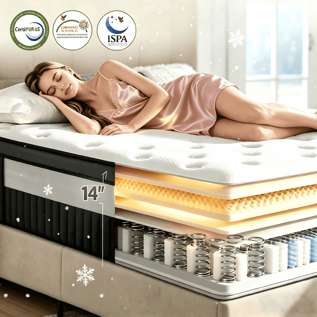 WNANEEZ King Mattress, 14 Inch Mattress Memory Foam Mattress King Size, Fiberglass Free, Medium Firmness, Cooling Gel Foam, Certified Safe Foams & Fabric, Mattress in A Box