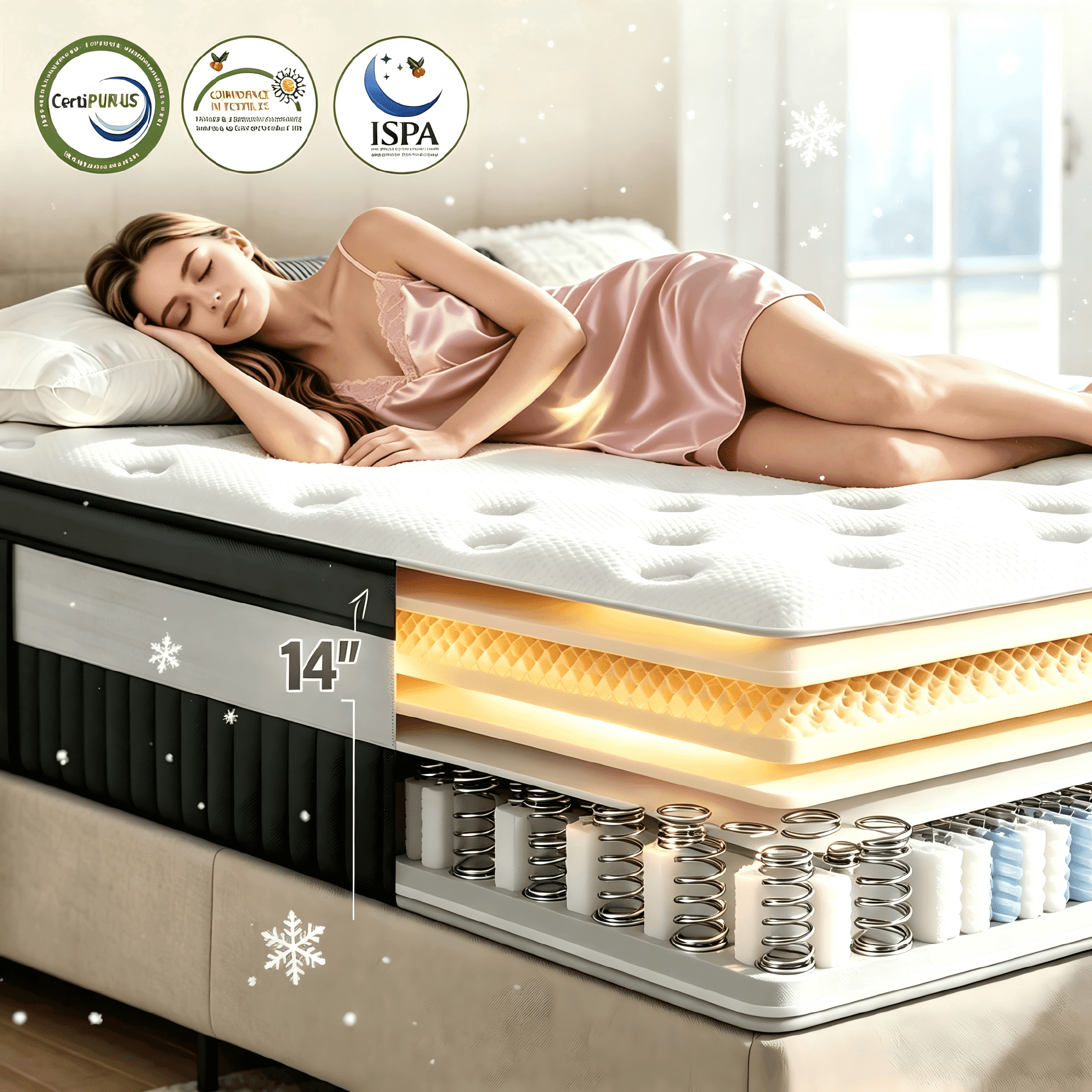 WNANEEZ King Mattress, 14 Inch Mattress Memory Foam Mattress King Size, Fiberglass Free, Medium Firmness, Cooling Gel Foam, Certified Safe Foams & Fabric, Mattress in A Box