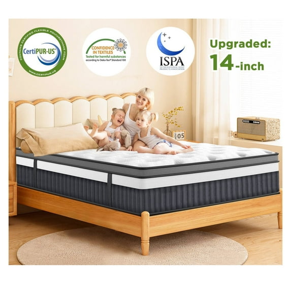 Qvamodo King Size Mattress in a Box, 14 Inch Hybrid Mattress with Gel Memory Foam and Pocket Springs, Medium Firm Feel, Cooling Comfort, Pressure Relief, Motion Isolation, CertiPUR-US Certified