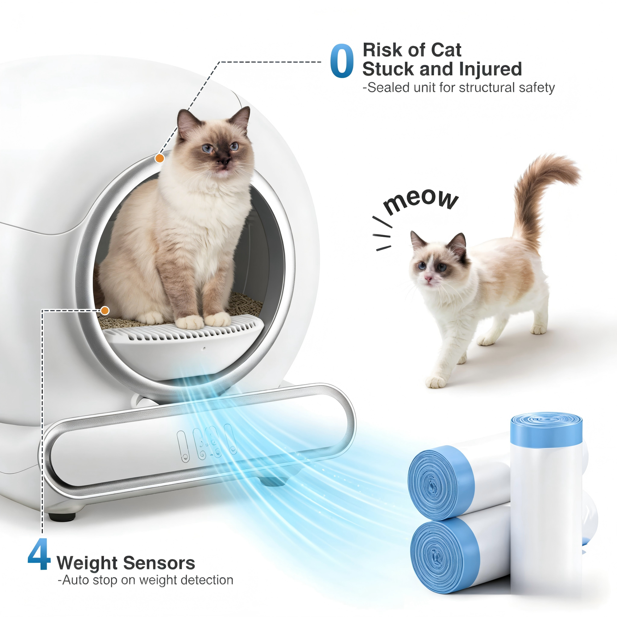 Qvamodo Large Automatic Self Cleaning Cat Litter Box for Multiple Cats, 65+9L Extra-Large Capacity Smart Litter Box with Safety Protection, APP Control, Odor Removal, Quiet Operation, Includes Lin