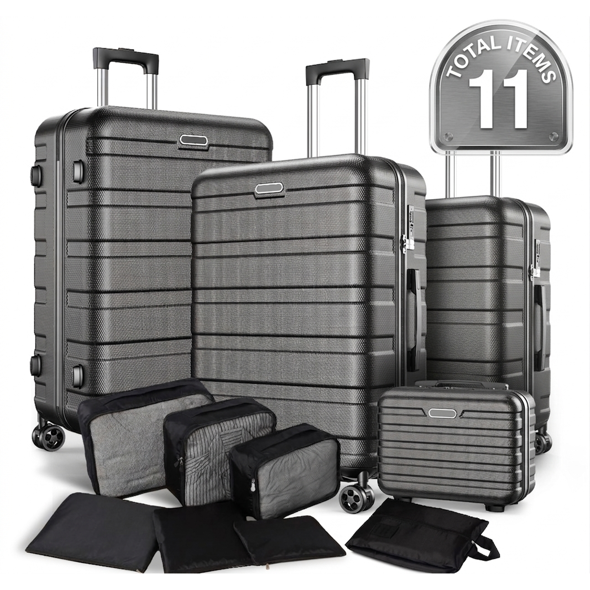 AQUGOKS Luggage Sets 11 Pcs Suitcase Set, Hardshell Luggage with Packing Cubes & Wheels, 20" Carry On Luggage and 24“&28" Checked Luggage Set, Lightweight Travel Luggage
