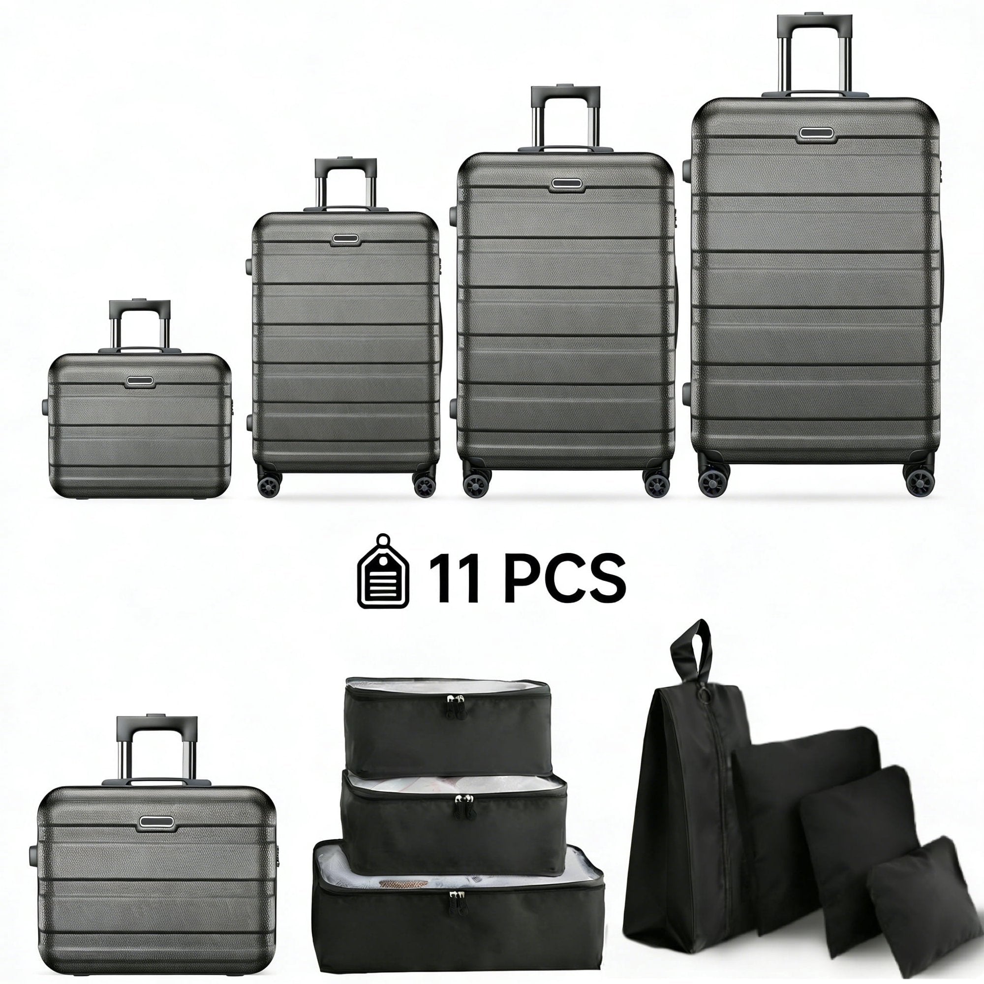 AQUGOKS Luggage Sets 11 Piece Suitcases with Wheels, Suitcase Set ABS Hard Case Luggage with Lock Spinner Wheels Durable Travel Luggage