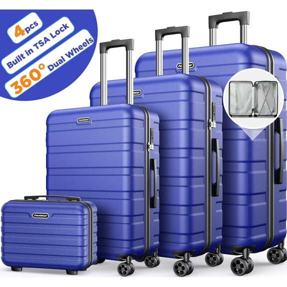 WNANEEZ  Luggage Sets 4 Piece Hardside Suitcases Set（14/20/24/28）Suitcase with 360° Double Spinner Wheels Integrated TSA Lock. (Blue)
