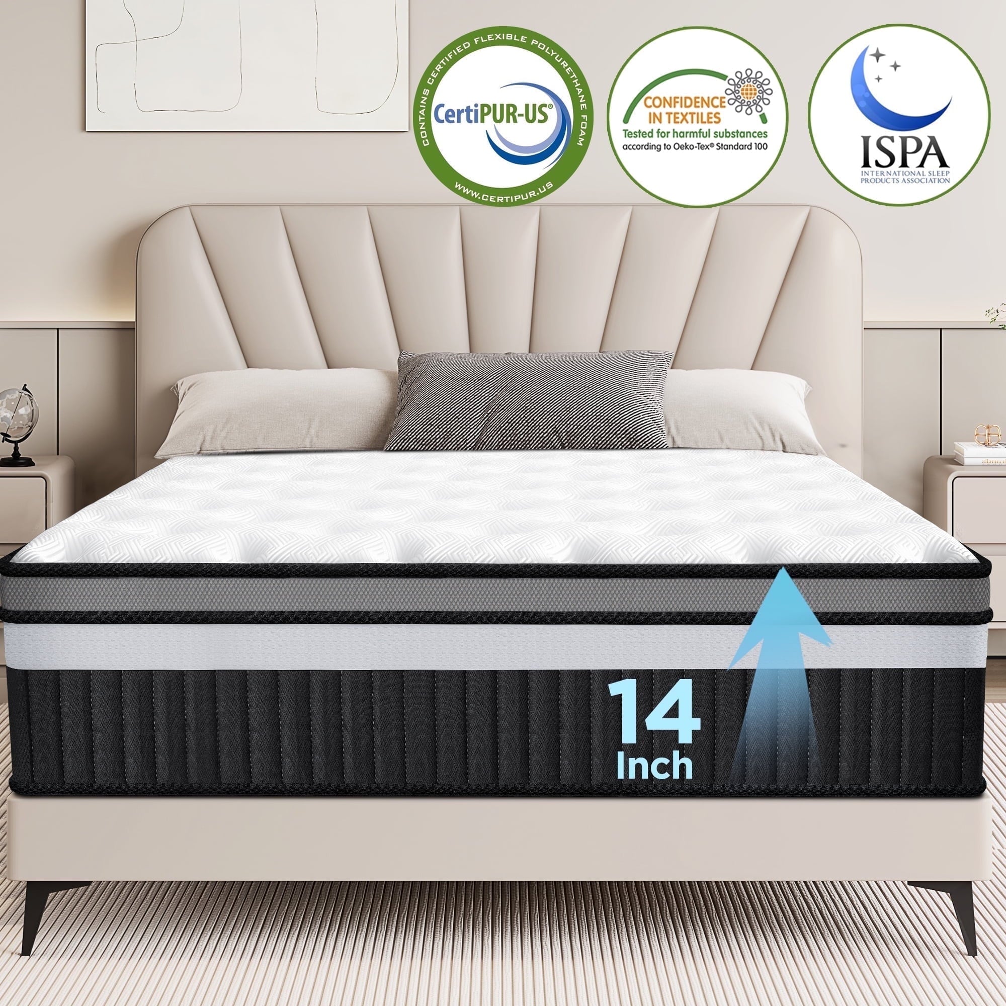 MAJUNES Memory Foam Mattresses, 14" King Size Mattress in a Box, Medium Firm, Motion Isolation, Strong Support & Pressure Relief, CertiPUR-US