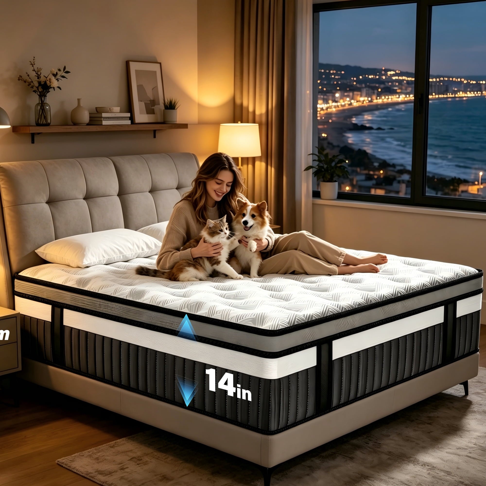 OXIBYPU Medium Firm Queen Size 14 Inch Hybrid Mattress - Memory Foam and Pocket Springs, Balanced Comfort, Cool Sleep, Pressure Relief, Motion Isolation, Bed in a Box, CertiPUR-US