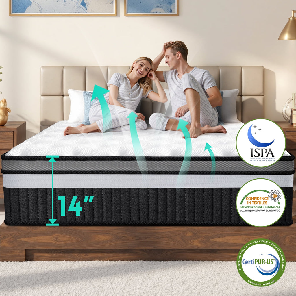 FaayFian Memory Foam Queen Mattress, 14" Gel Mattress in a Box, Zoned Pressure Relief, Certified Safe Foams & Fabric, Cooling Breathable Design, Medium-Firm