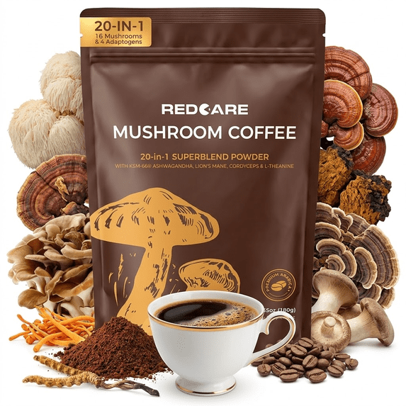 MAJUNES Mushroom Coffee Blend with 16 Fruiting Body Mushrooms, Instant Arabica Coffee Mix, Lion's Mane, Cordyceps, Reishi & Chaga, Ashwagandha, L-Theanine, Low Acid, No Added Sugar