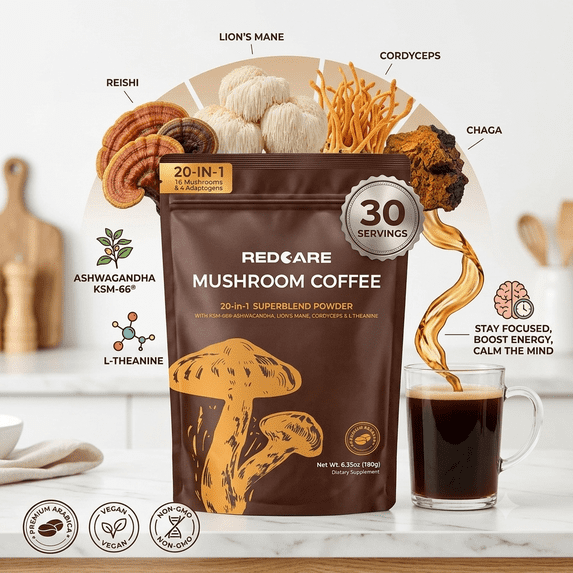 MAJUNES Mushroom Coffee, Organic Mushroom Coffee Powder Supplements with Lion's Mane, Reishi, Chaga, Cordyceps, for Better Focus and Immune Support, 6.35oz - 30 Servings