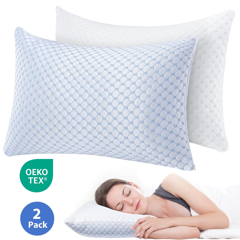 ODYAAZ Pillows Queen Size Set of 2, Shredded Memory Foam Cooling Pillows, Cooling Hotel Gusseted Pillows, for Side, Back & Stomach Sleeper, Adjustable Loft, OEKO-TEX Certified, 30"*20"