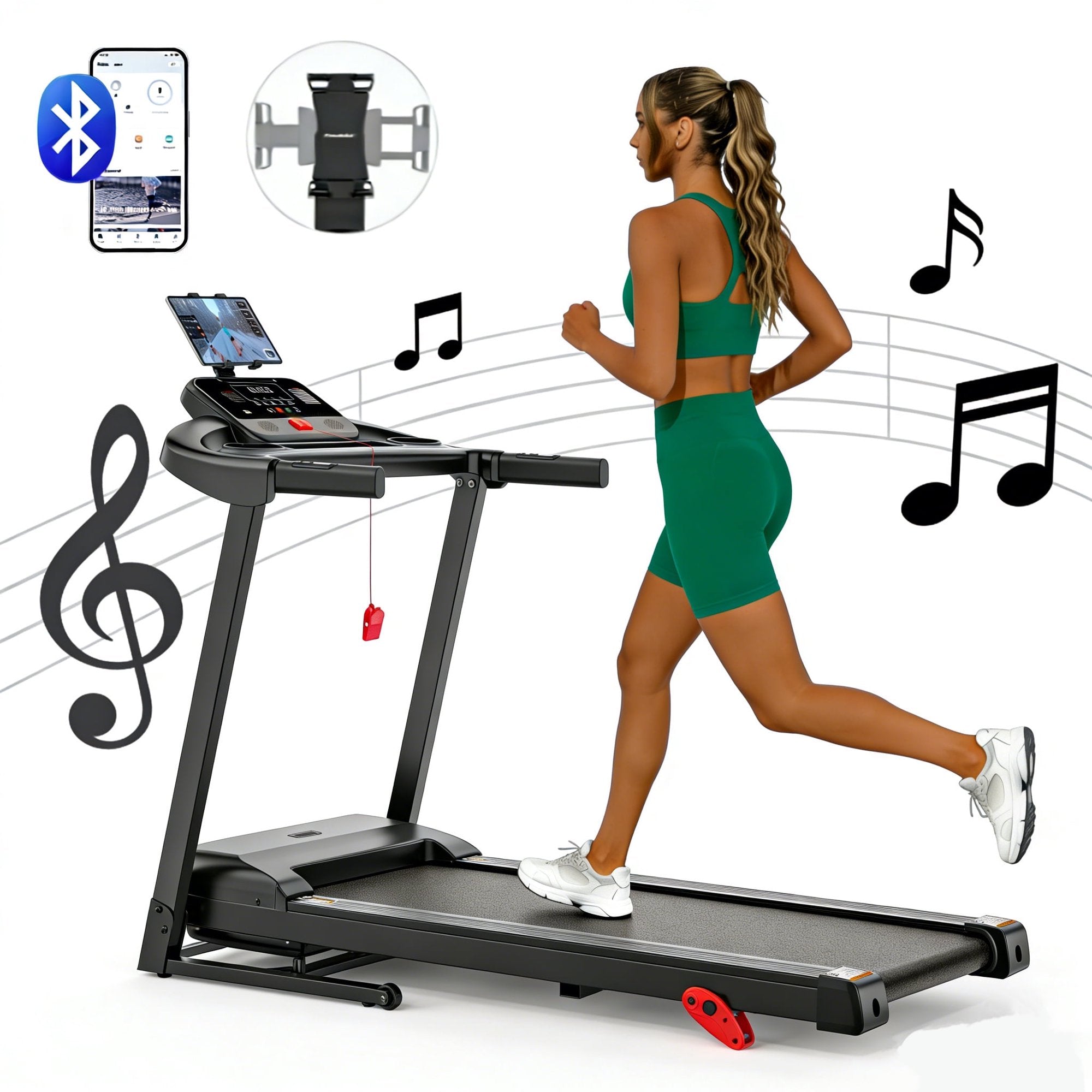 Qvamodo Portable Folding Treadmill, 3.5 HP Foldable Compact Treadmill for Home Office, Walking Running Treadmill with LCD Display for Exercise, 300 lbs Treadmill with Incline, 71 Programs