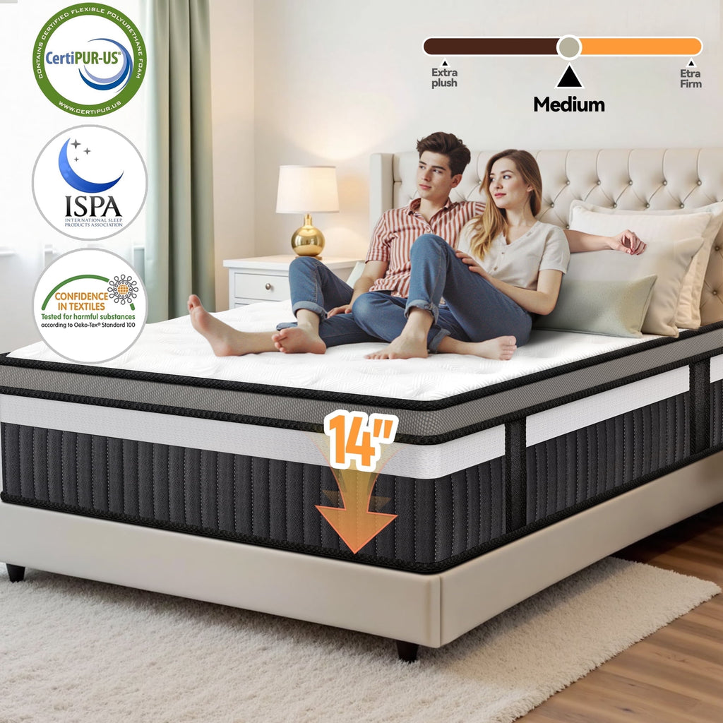 Queen Mattress, 14 Inch Memory Foam Mattress in a Box, Pressure Relief Mattress, Zoned Support, Gel Layer for Cooling, Medium Firm, Improving Circulation, Breathable