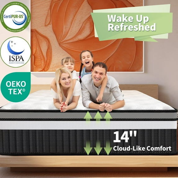 ODYAAZ Queen Mattress in a Box, 14in Memory Foam Mattress, Motion Isolation, Zoned Pressure Relief, Cooling & Breathable, Gel Infused, Medium Firm Feel, CertiPUR-US Certified