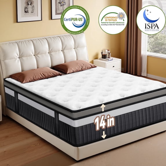 FaayFian Store Queen Mattress, FaayFian 14 Inch Gel Memory Foam and Individually Pocket Innerspring Hybrid Mattress, Queen Bed Mattress in a Box, CertiPUR-US Certified, Medium Queen Size Mattress