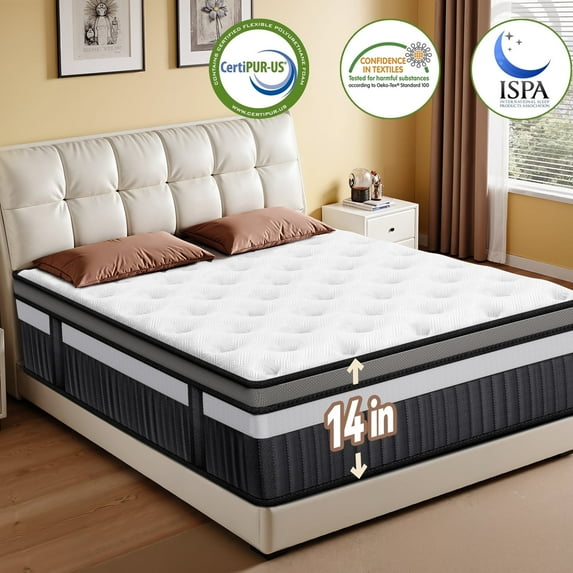 FaayFian Queen Mattress, FaayFian 14 Inch Gel Memory Foam and Individually Pocket Innerspring Hybrid Mattress, Queen Bed Mattress in a Box, CertiPUR-US Certified, Medium Queen Size Mattress