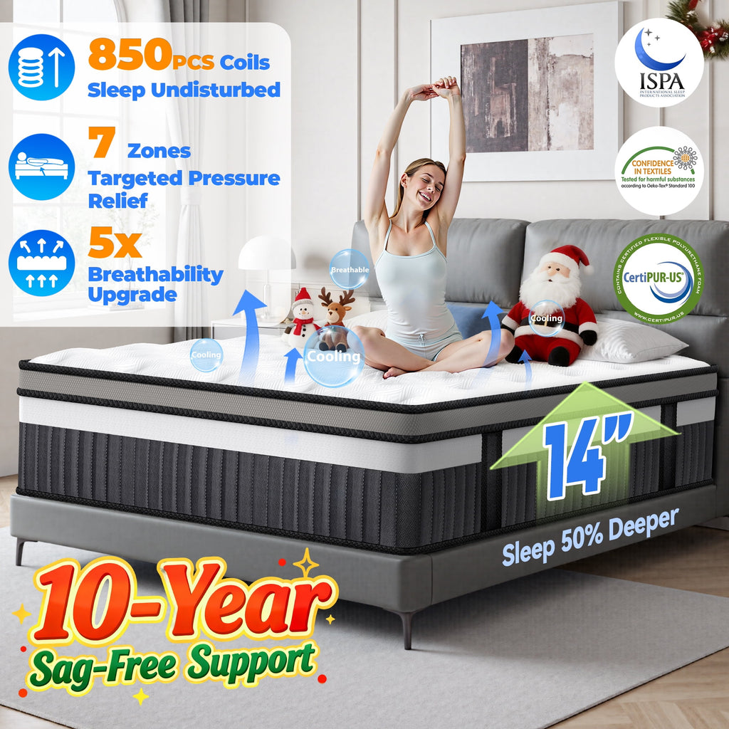 Famistar Queen Mattress, Famistar 14 Inch Memory Foam Mattress Queen Size, Innerspring Hybrid Queen Bed Mattress in a Box Medium Firm with Motion Isolation & Strong Support & Pressure Relief, CertiPUR-US