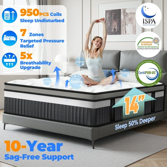 Famistar Queen Mattress, Famistar 14 Inch Memory Foam Mattress Queen Size, Innerspring Hybrid Queen Bed Mattress in a Box Medium Firm with Motion Isolation & Strong Support & Pressure Relief, CertiPUR-US