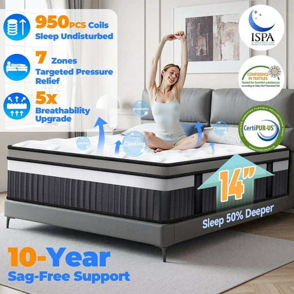 Famistar King Mattress, Famistar 14 Inch Memory Foam Mattress King Size, Innerspring Hybrid King Bed Mattress in a Box Medium Firm with Motion Isolation & Strong Support & Pressure Relief, CertiPUR-US