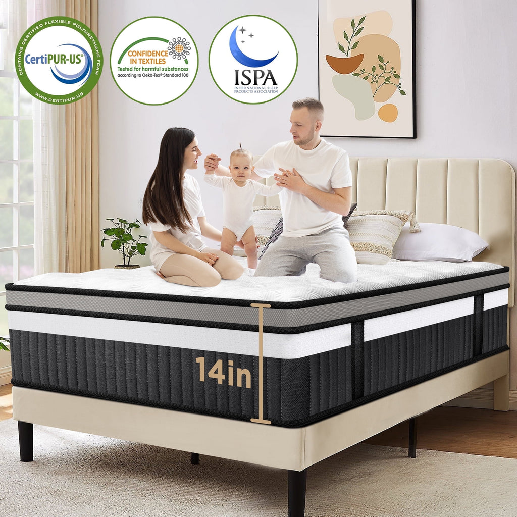 WNANEEZ 14 Inch Queen Mattress in a Box, Cooling Gel Memory Foam with Pocket Springs, Medium Firm Bed for Cool Sleep & Pressure Relief, Motion Isolation, CertiPUR-US Certified
