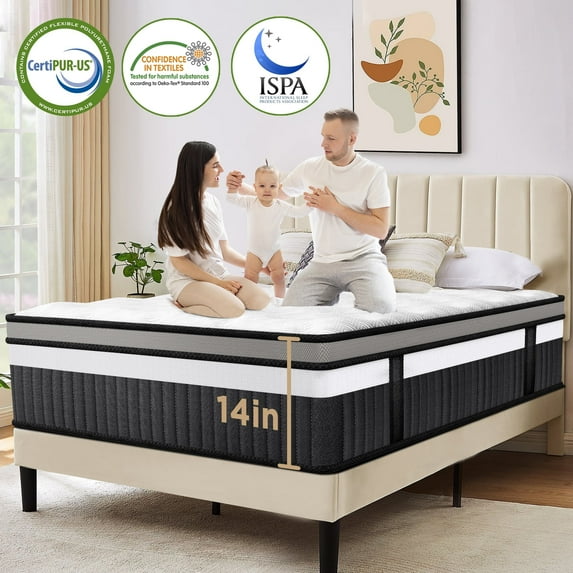 WNANEEZ 14 Inch Queen Mattress in a Box, Cooling Gel Memory Foam with Pocket Springs, Medium Firm Bed for Cool Sleep & Pressure Relief, Motion Isolation, CertiPUR-US Certified