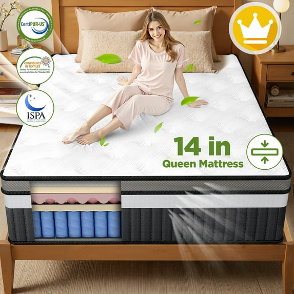 WNANEEZ 14 Inch Queen Mattress in a Box, Cooling Gel Memory Foam with Pocket Springs, Medium Firm Bed for Cool Sleep & Pressure Relief, Motion Isolation, CertiPUR-US Certified