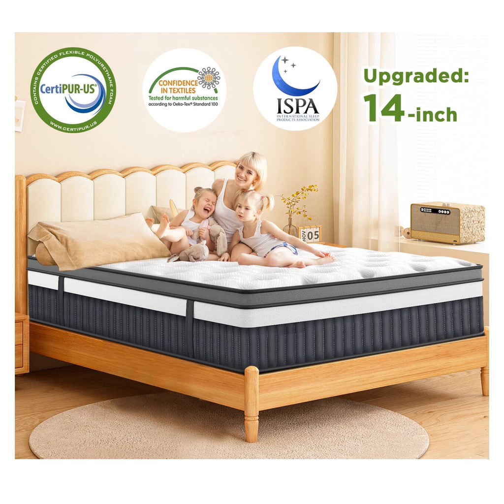 Qvamodo Queen Size Mattress in a Box, 14 Inch Hybrid Mattress with Gel Memory Foam and Pocket Springs, Medium Firm Feel, Cooling Comfort, Pressure Relief, Motion Isolation, CertiPUR-US Certified