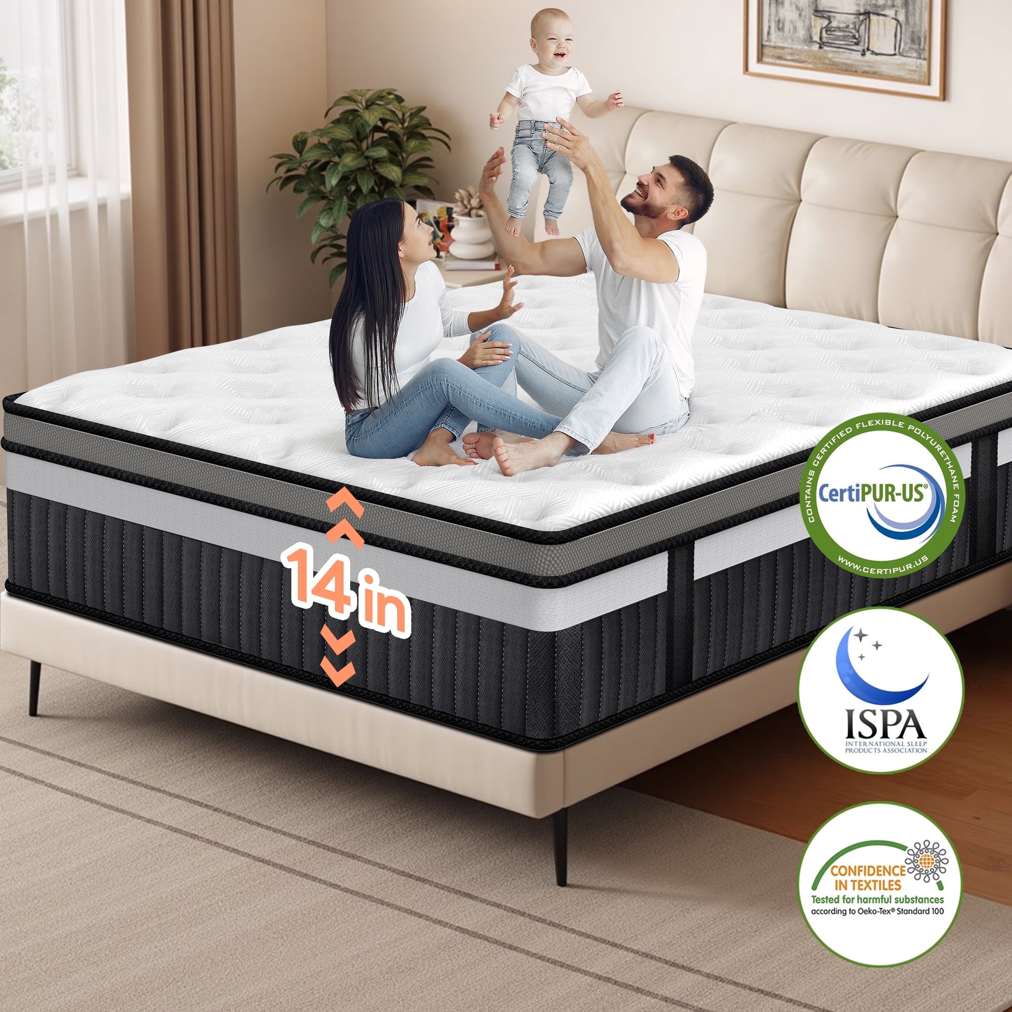 Qvamodo King Size Mattress,14 Inch King Mattress in a Box, Gel Memory Foam Mattresses for Cooling Night Sleep, Comfort Support and Pressure Relief, CertiPUR-US Certified