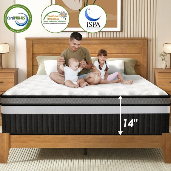 Qvamodo Qvamodo 14 in King Size Mattress in a Box, Gel Memory Foam Mattress for Cool Sleep & Pressure Relief, Medium Firm, Motion Isolating, CertiPUR-US Certified, Breathable