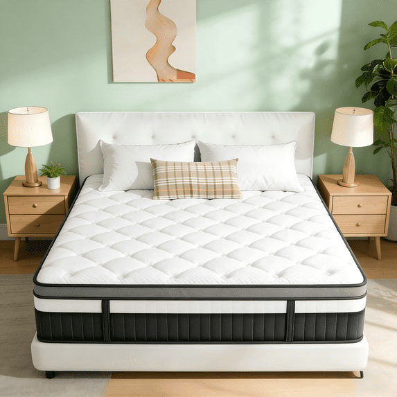 Qvamodo 14 Inch King Size Hybrid Mattress, Cooling Memory Foam Mattress in a Box with Individually Pocket Springs, Medium Firm Pressure Relief, CertiPUR-US Certified