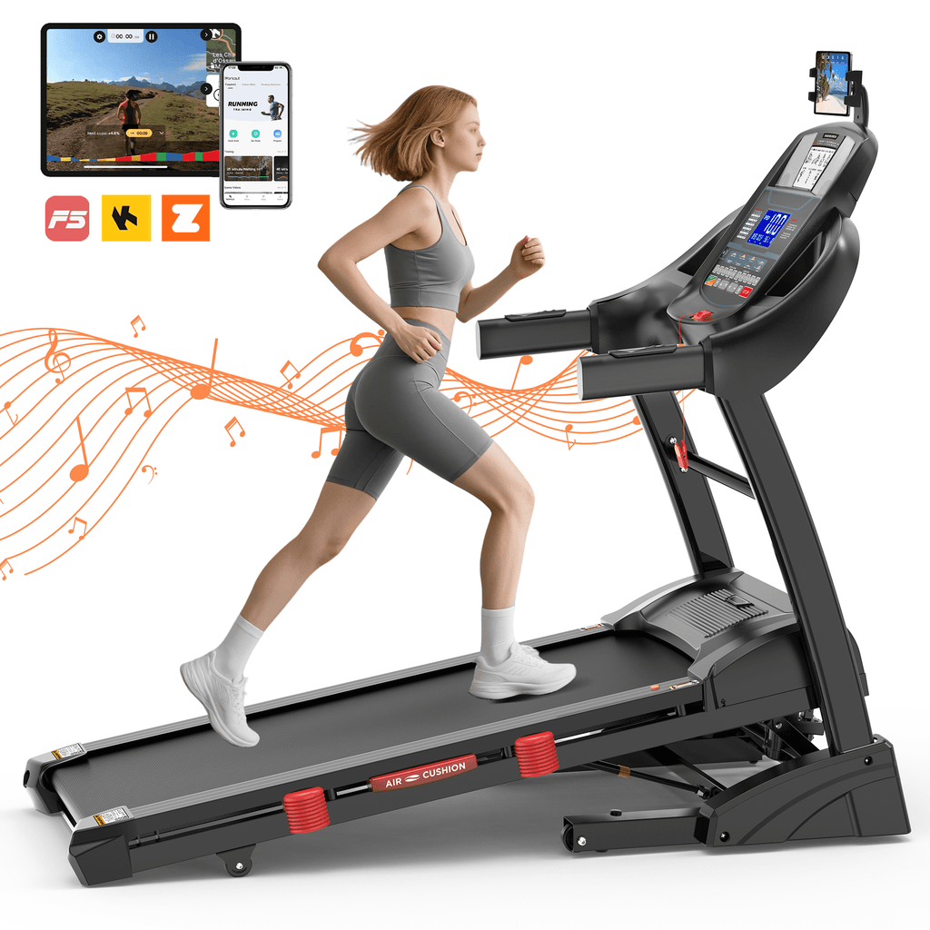 Qvamodo 4.5HP Treadmill for Home, Folding Treadmill with 15-Level Auto Incline,10 MPH Portable Treadmill 300 LB Capacity, Foldable Treadmill with 64+3+3+3 Programs Bluetooth, LED Display, APP Control