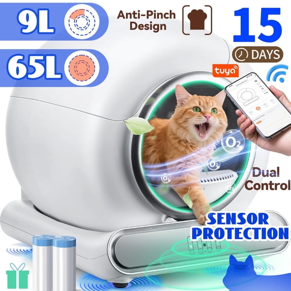 Qvamodo Automatic Self Cleaning Cat Litter Box – Large 74L Smart Cat Litter Box with APP Control & Safety Sensors, for Multiple Cats, Includes 2 Rolls Liner – Qvamodo