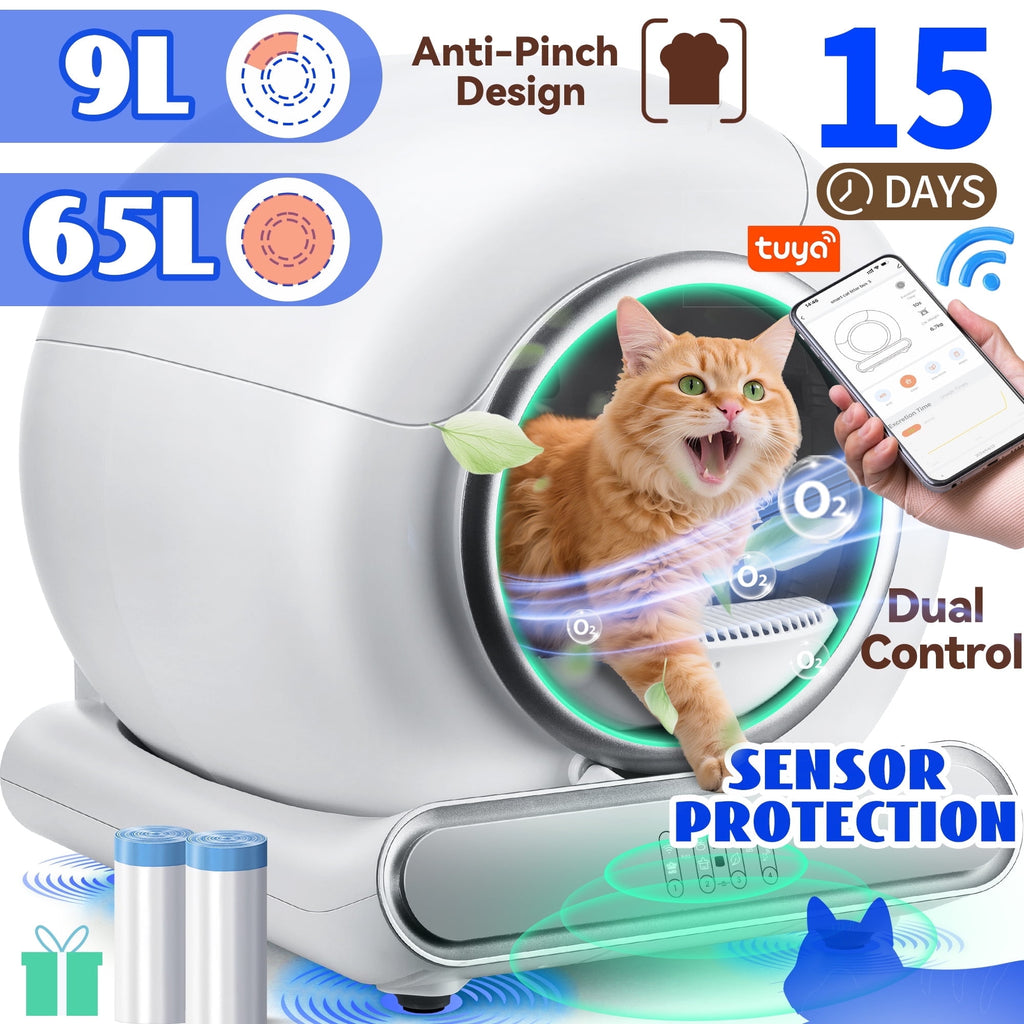 Qvamodo Automatic Self Cleaning Cat Litter Box – Large 74L Smart Cat Litter Box with APP Control & Safety Sensors, for Multiple Cats, Includes 2 Rolls Liner – Qvamodo