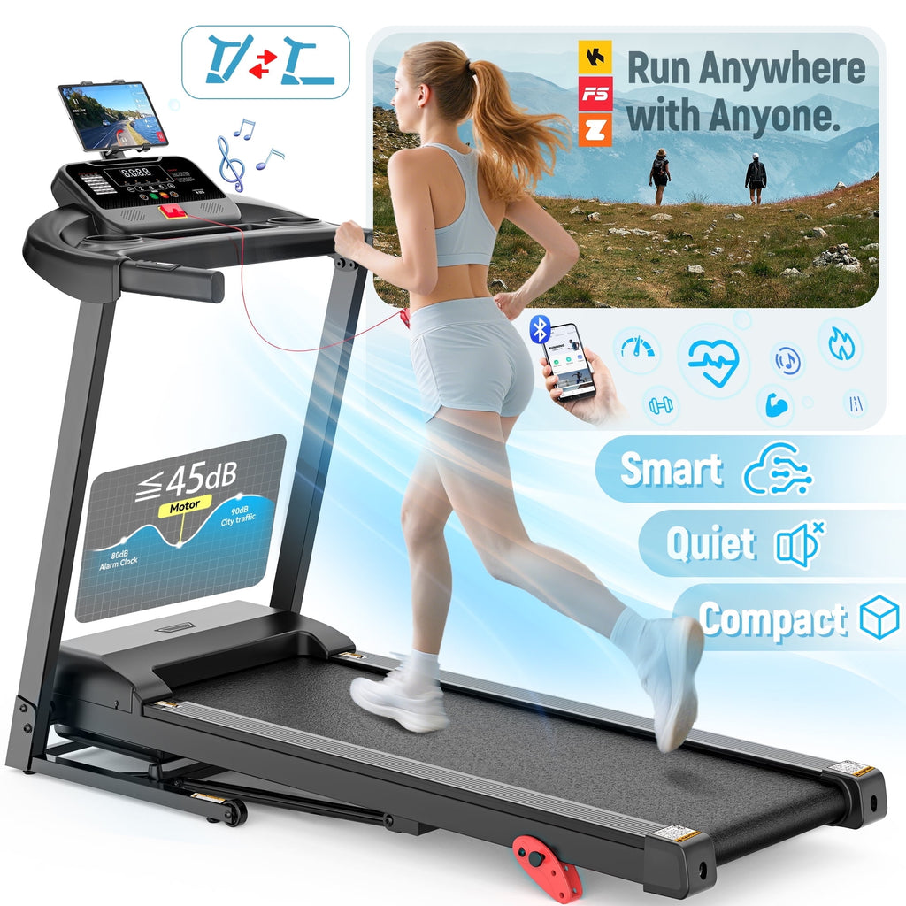 Qvamodo Folding Smart Treadmill with Incline, 300lbs Capacity for Home Use, 7.5MPH Fast Speed, APP Control, 2.5HP Quiet Motor, Home&Office