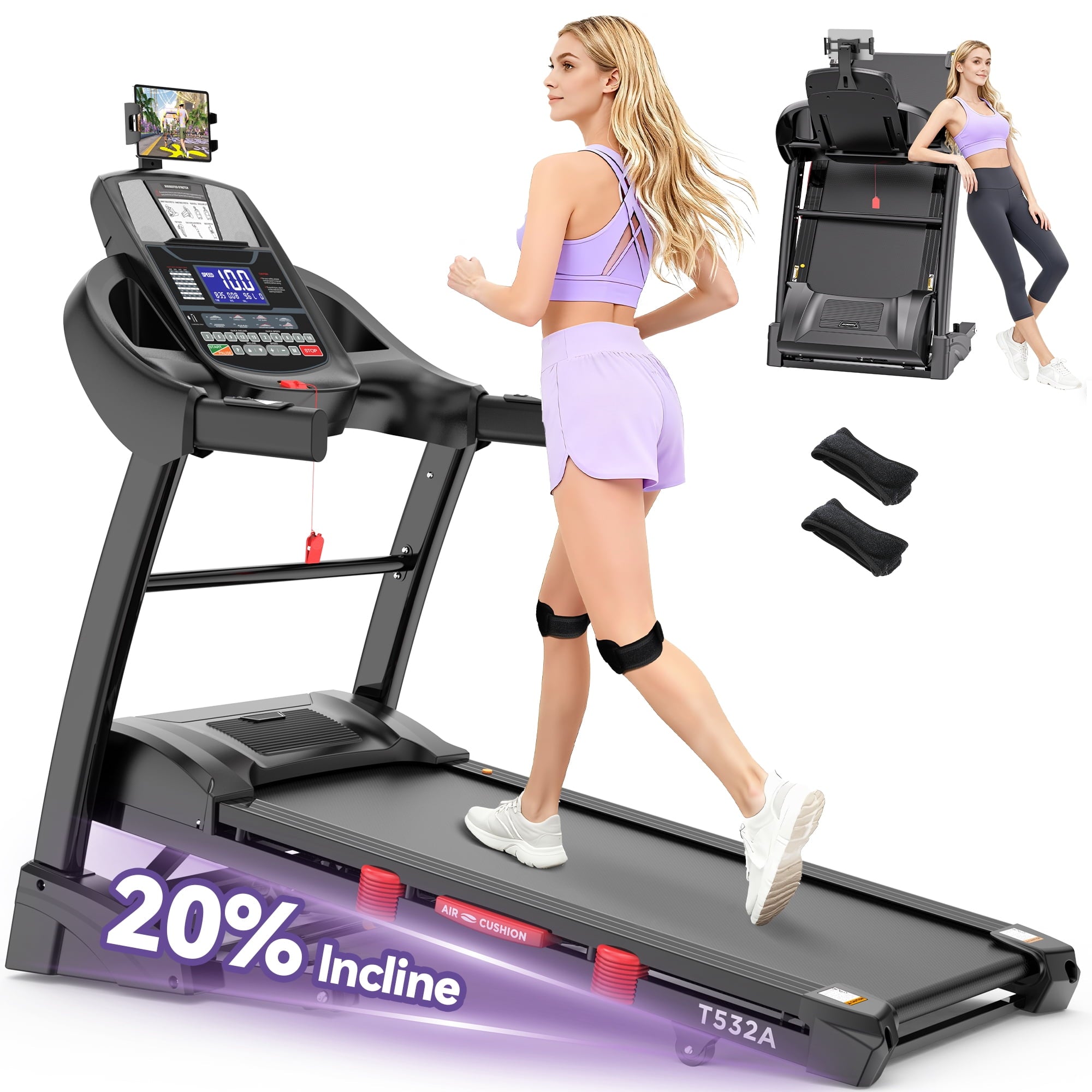 Qvamodo Treadmill with 15% Auto Incline, Treadmills for Home, Treadmill with 300lbs Capacity, Folding Treadmill with 18’’ Wide Belt, 4.5HP Brushless Motor, APP Control, 0.6-10MPH, 64Preprograms