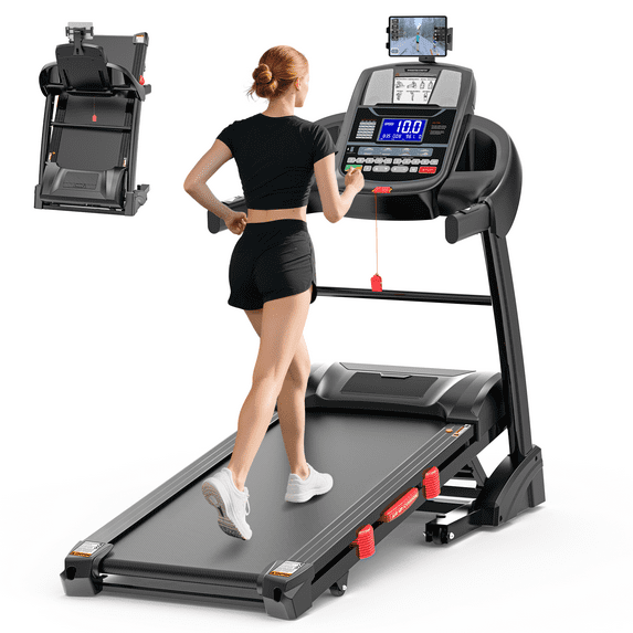 Qvamodo Treadmill 300 lb Capacity, 4.5 HP Folding Treadmill with Incline, Treadmills for Home w/ 50" x 18" Ultra-Wide Tread Belt Electric Walking Exercise Machine Running Treadmill for Home Gym