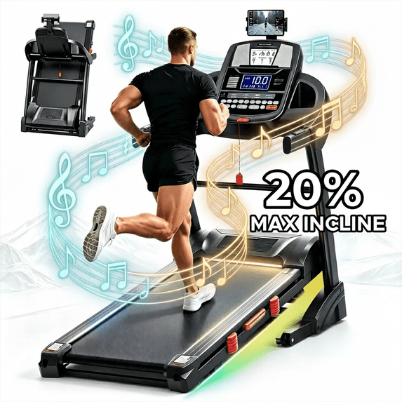 Qvamodo Treadmill 300 lb Capacity, 5 HP Folding Treadmill with Incline, Treadmills for Home w/ 50" x 18" Ultra-Wide Tread Belt Electric Walking Exercise Machine Running Treadmill for Home Gym
