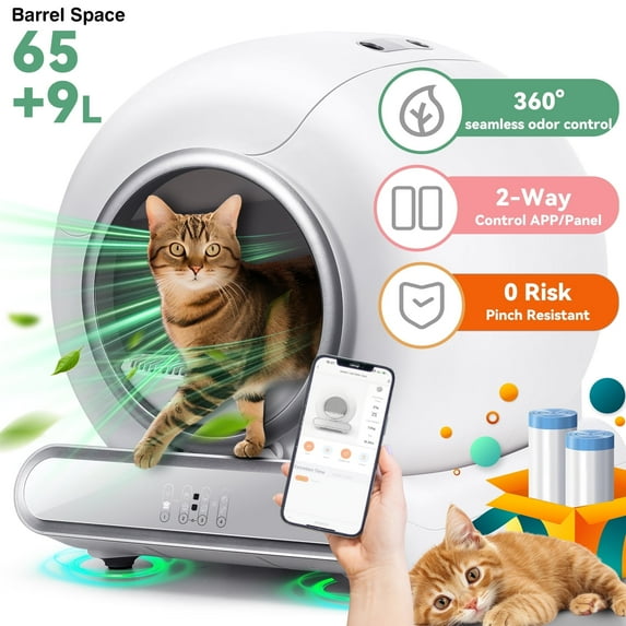 FaayFian Self-Cleaning Automatic Cat Litter Box w/ Odor-Free Technology, Remote APP Control, 18Lbs Weight Capacity for Multiple Cat & Safety Detection, Cat Litter Box with 2 Roll Liner