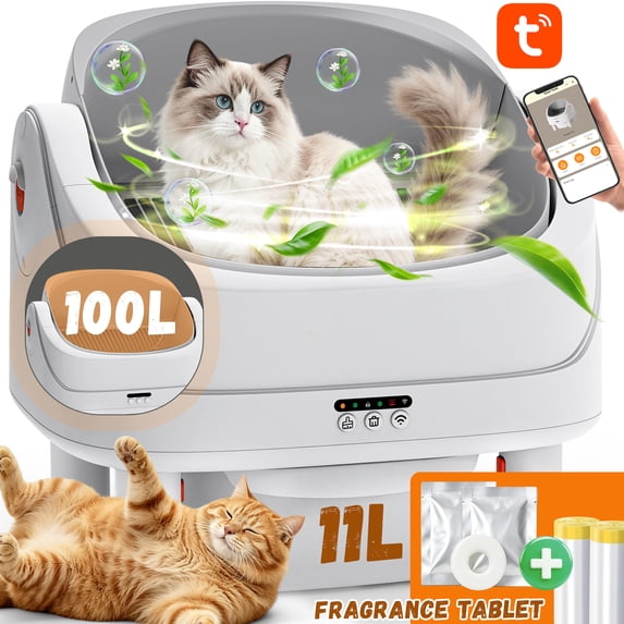 WNANEEZ Self Cleaning Cat Litter Box with 11L Waste Drawer, Open Top Automatic Cat Litter Box with APP Control, 7-Sensor Safety, Odor Control, Quiet Operation, 100L Capacity Litter Box for Multiple Cats