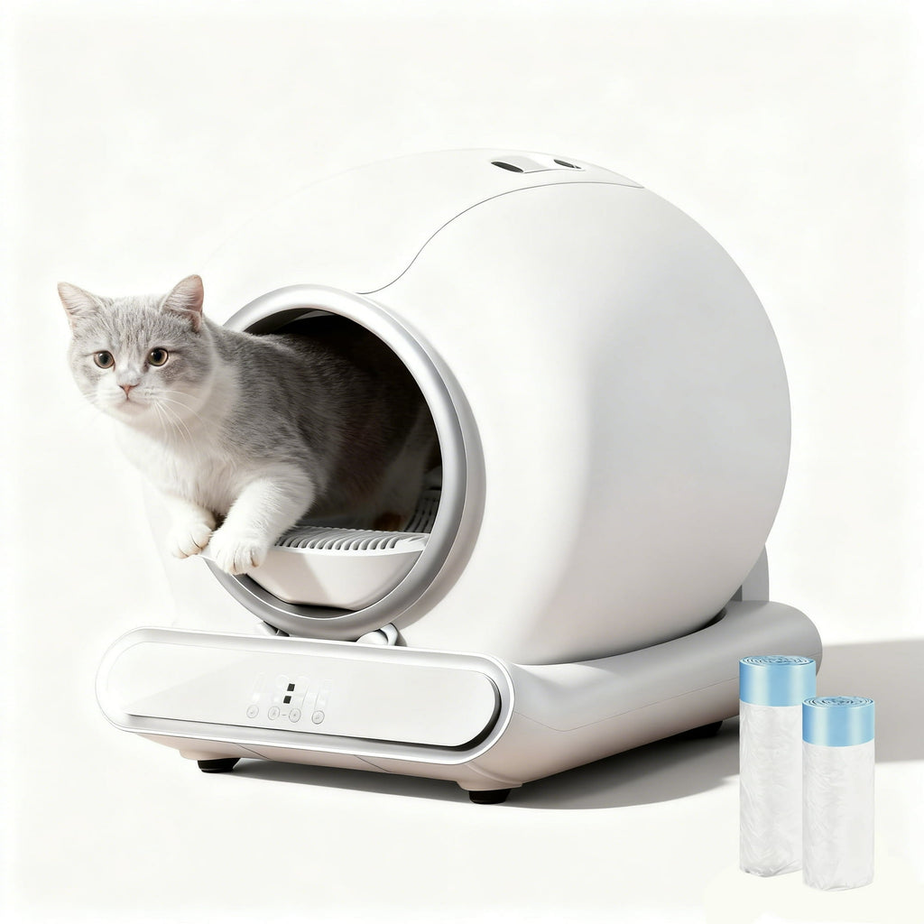 MAJUNES Self Cleaning Cat Litter Box, 65L+9L Automatic Litter Box, Odor Control, 18lb & Multi-Cat Capacity, WiFi APP & Panel Control, Health Monitoring, Quiet Operation, Low Entry, Includes 2 Liner Rolls