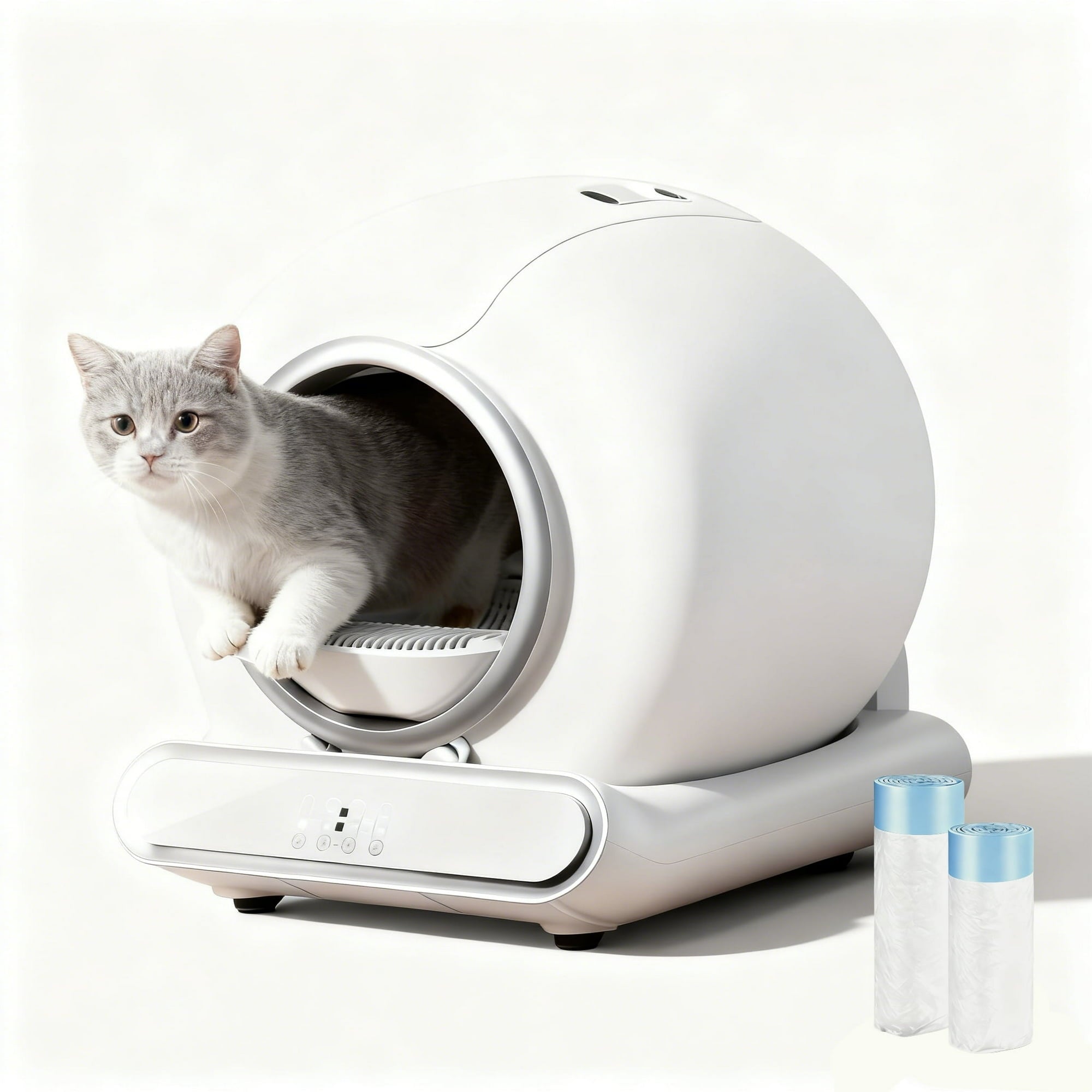 MAJUNES Self Cleaning Cat Litter Box, 65L+9L Automatic Litter Box, Odor Control, 18lb & Multi-Cat Capacity, WiFi APP & Panel Control, Health Monitoring, Quiet Operation, Low Entry, Includes 2 Liner Rolls