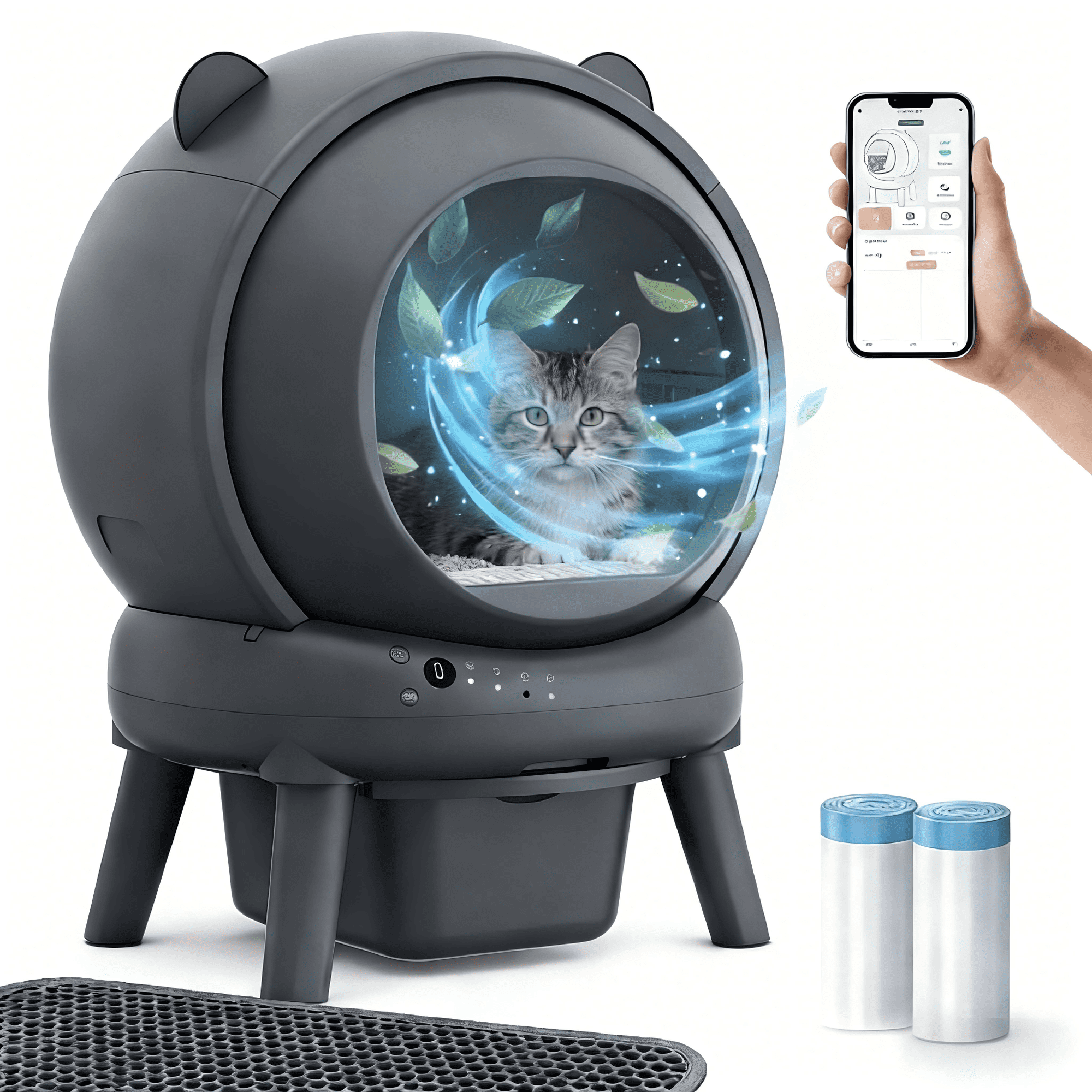 Qvamodo Self Cleaning Cat Litter Box, Automatic Cat Litter Box with App Control, 100L Large Capacity, 8 Safety Sensors, Low Noise 35dB, Smart Litter Box for Multiple Cats