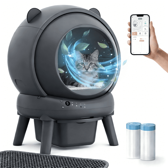 Qvamodo Self Cleaning Cat Litter Box, Automatic Cat Litter Box with App Control, 100L Large Capacity, 8 Safety Sensors, Low Noise 35dB, Smart Litter Box for Multiple Cats