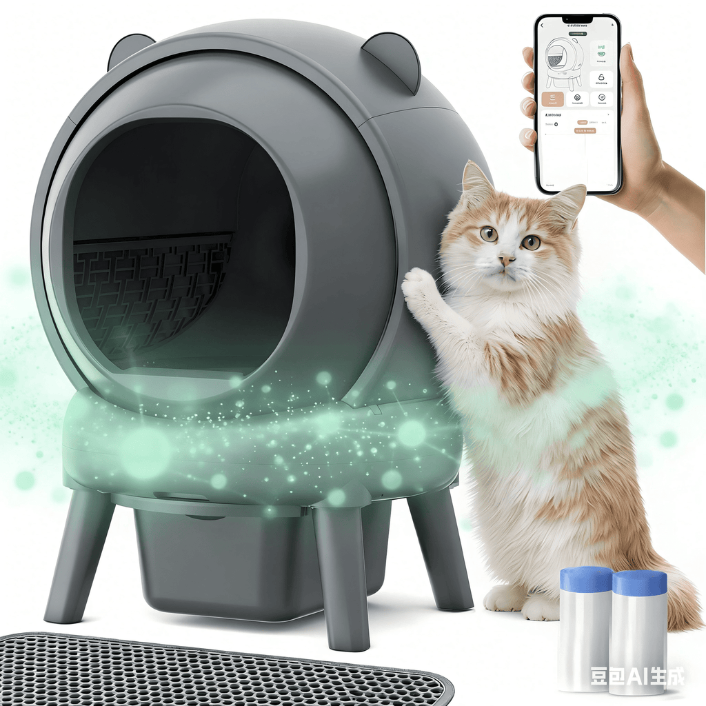 Qvamodo Self Cleaning Cat Litter Box, Automatic Cat Litter Box with Smart App Control, 100L Large Capacity, 15L Waste Bin, 8 Safety Sensors, Low Noise 35dB, Smart Litter Box for Multiple Cats