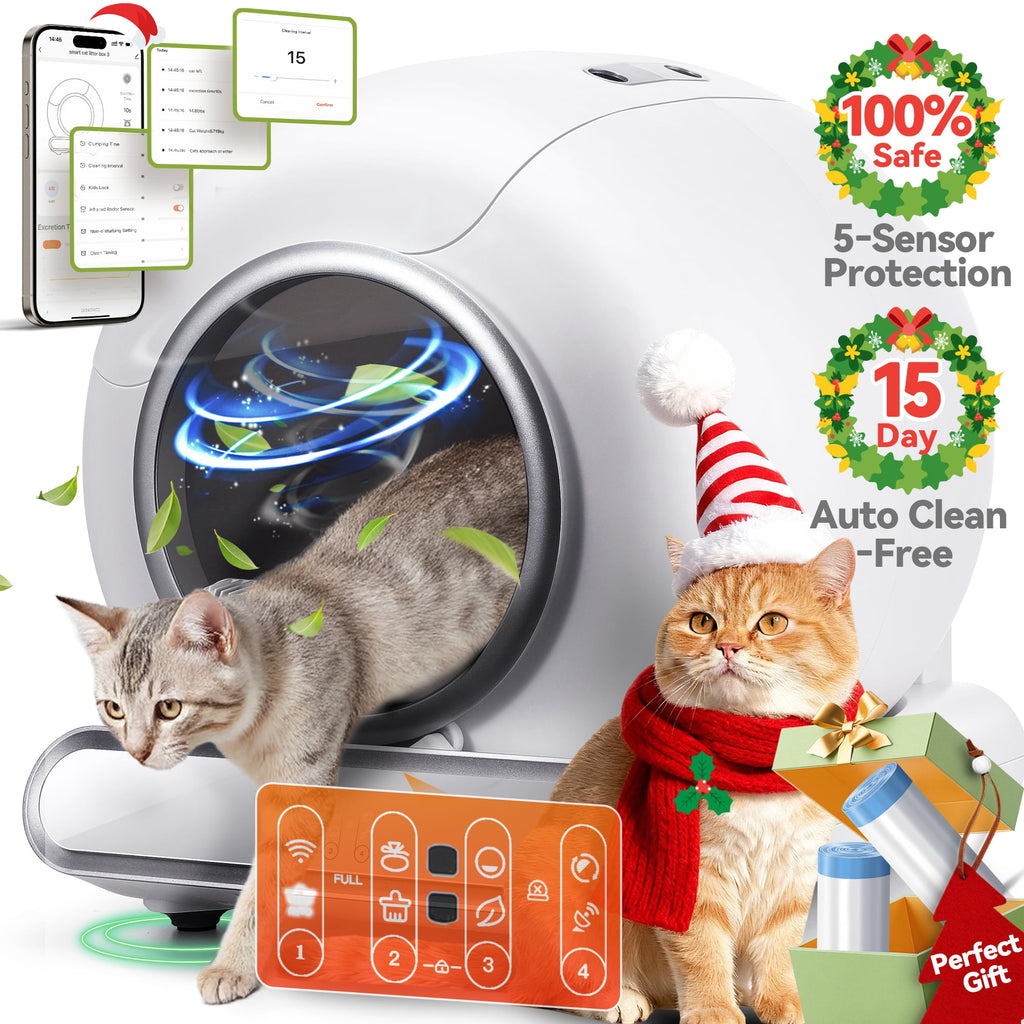 Campmoy Self Cleaning Cat Litter Box, Automatic Litter Box with APP Control, Odor Removal, Safety Protection, 65L+9L Large Capacity, Litter Box with 2 Liners & Baffle Plate