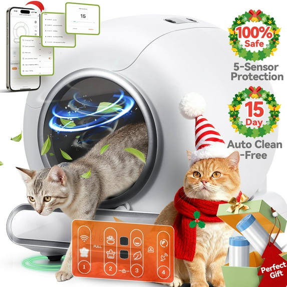 Campmoy Self Cleaning Cat Litter Box, Automatic Litter Box with APP Control, Odor Removal, Safety Protection, 65L+9L Large Capacity, Litter Box with 2 Liners & Baffle Plate