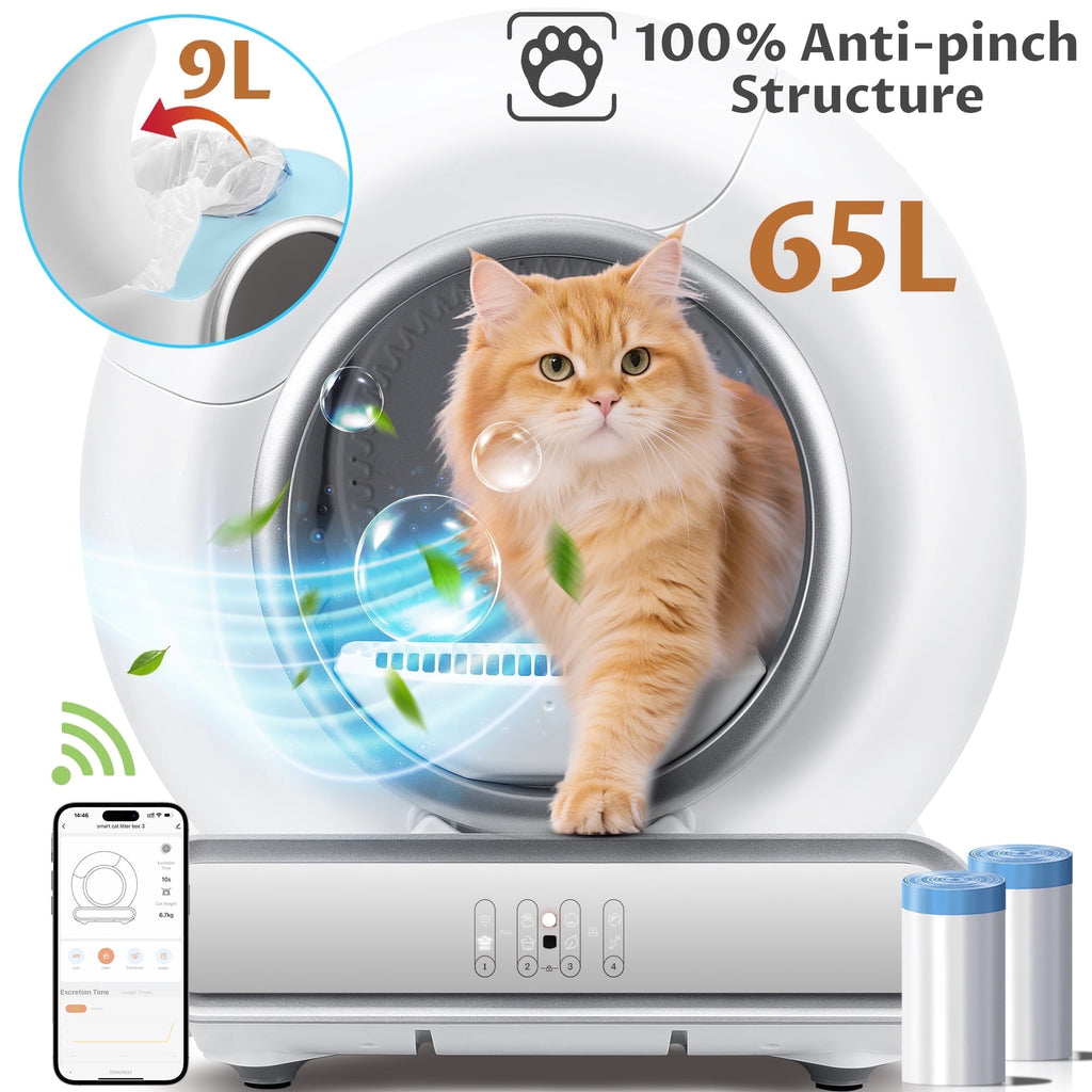 FaayFian Self-Cleaning Cat Litter Box, Automatic Litter Box with APP Remote Control & Health Monitoring, Safety Sensors & Deodorizing System, 18LBS Weight Capacity, Litter Box for Multi-Cat